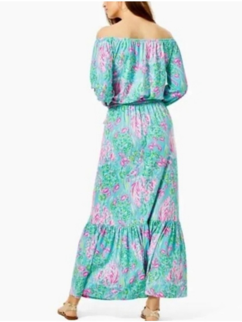 Lilly Pulitzer Odella Maxi Dress | XS | Off-the-Shoulder | Ocean Print | - Picture 5 of 7